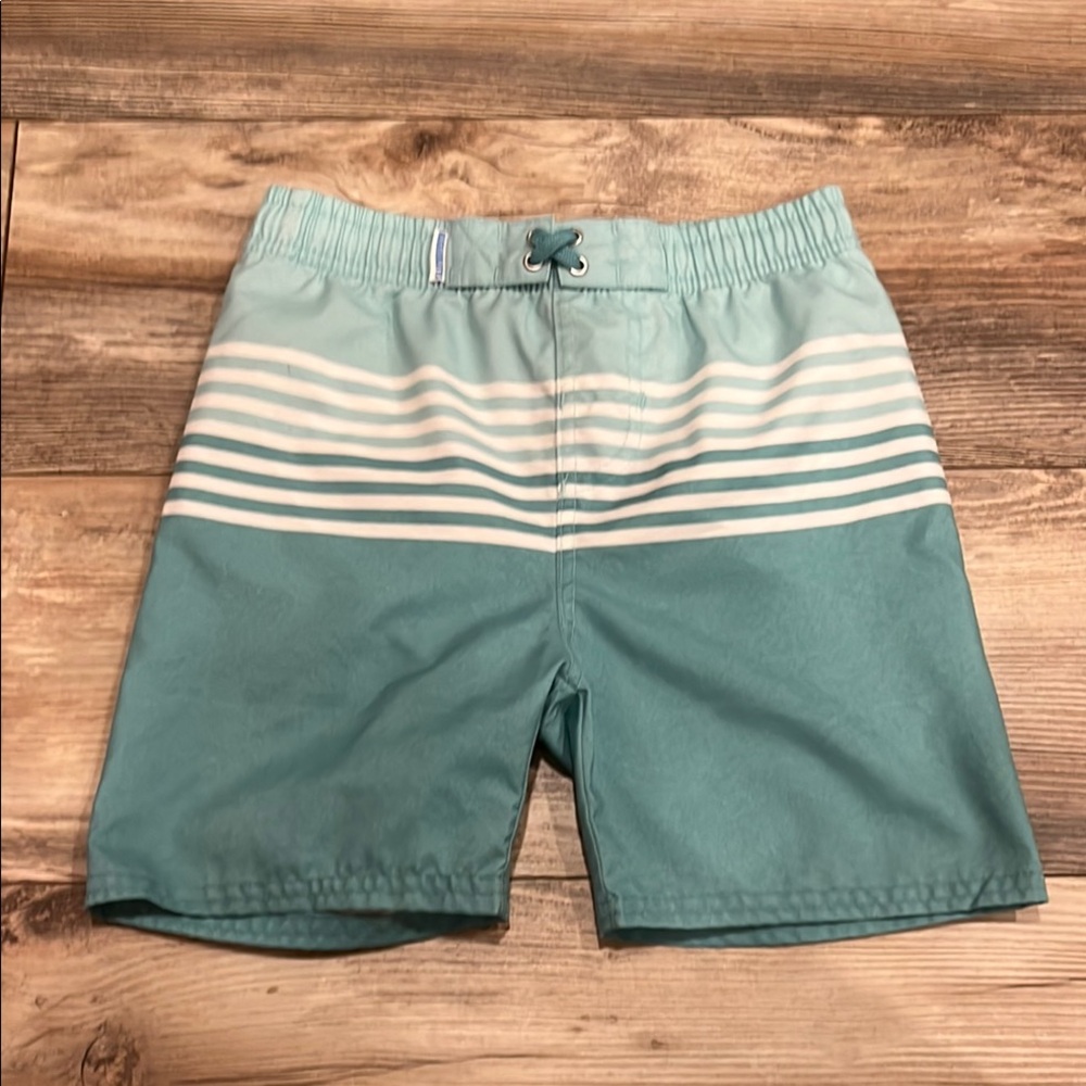 Boys Ruggedbutts Teal Striped Swim Shorts size 7